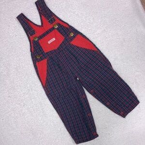 Vintage cutecumber red navy green plaid color block pocket overalls 18m